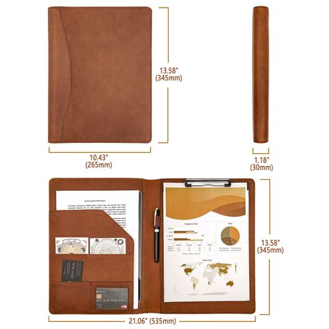 Genuine Leather Portfolio with Clipboard for A4 Letter Size Notepad | AZXCG