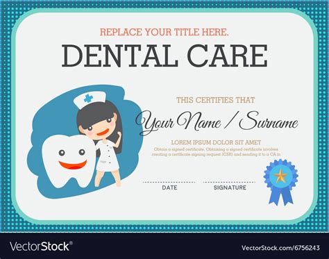 Dental care certificate suitable for young Vector Image