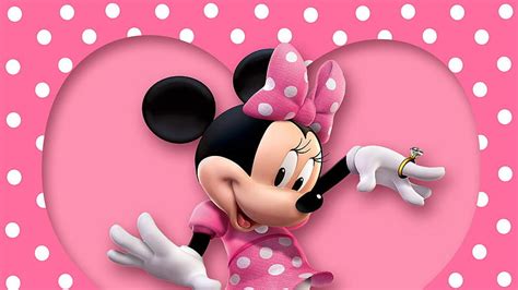 Minnie Mouse In Pink Heart With Background Of Pink And White Dots ...