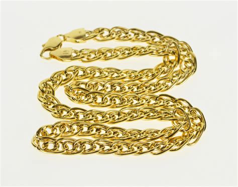 14K 6.5mm Double Curb Link Fancy Chain Yellow Gold Necklace 18" | Property Room