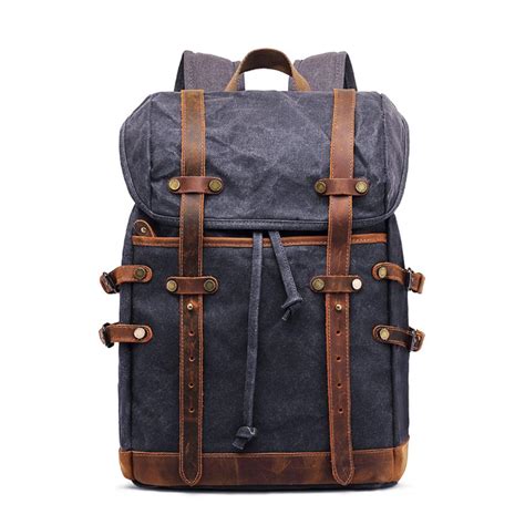 Canvas Backpack - Waxed Canvas Vintage Laptop Backpack 22L - Waterproof, Carry On, With Laptop ...