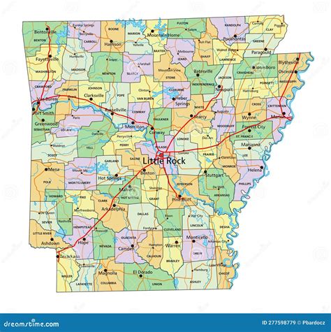 Arkansas Map. Political Map Of Arkansas In Outline Cartoon Vector ...