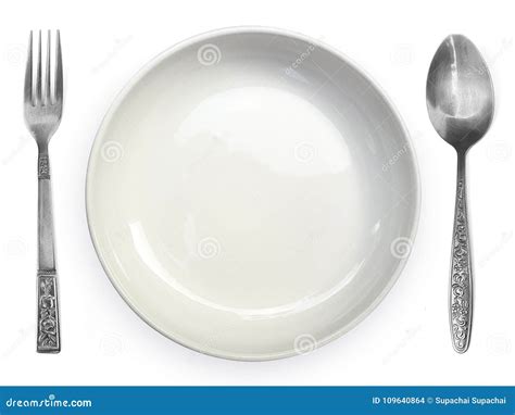 Empty Plate with Spoon and Fork on a White Background Stock Photo ...