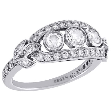 Tiffany & Co. - Tiffany & Co Platinum Three Stone Diamond Engagement Ring Antique Style 0.76 Ct ...