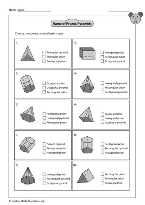 Name Of Prisms Or Pyramids Worksheet With Answer Key printable pdf download