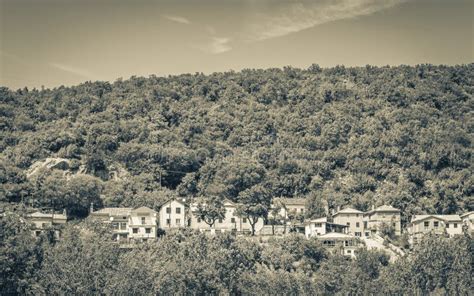 Row of Houses in Nature Panorama in Beautiful Croatia Stock Photo - Image of green, mountain ...