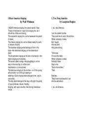 I Too Sing America.pdf - I Hear America Singing by Walt Whitman I Too Sing America by Langston ...