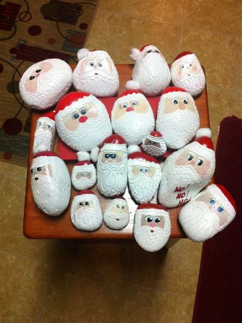 More painted santa rocks | Rock crafts, Christmas rock, Painted rocks