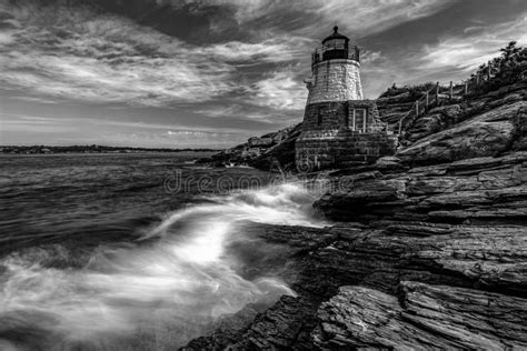 Grey Shot of the Castle Hill Lighthouse in Newport, Rhode Island Stock ...