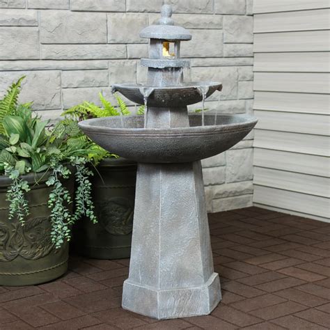 Sunnydaze 2-tiered Pagoda Outdoor Water Fountain with LED Light - 40-inch - Walmart.com ...