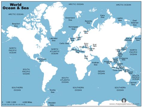 Free World Oceans and Seas Map | Oceans and Seas Map of the World | Oceans and Seas of World ...
