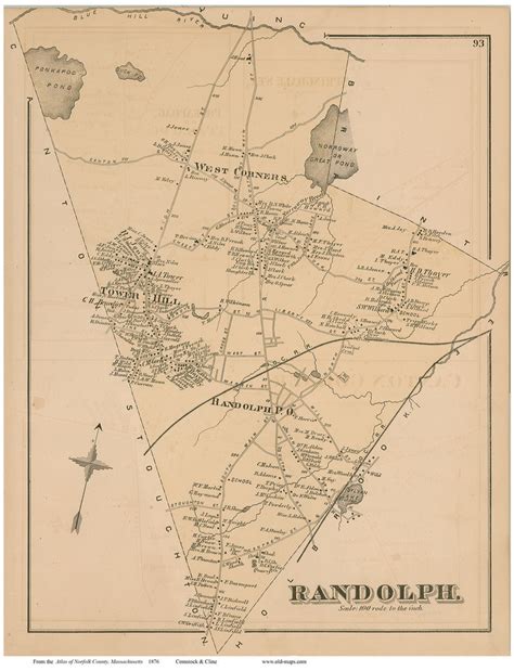 Randolph, Massachusetts 1876 Old Town Map Reprint - Norfolk Co. - OLD MAPS