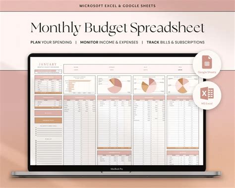 5 aesthetic monthly budget finance tracker google spread sheets digital ...