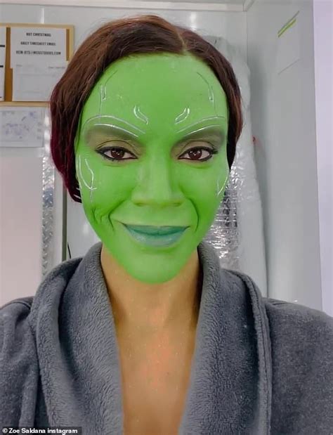 Zoe Saldana shares video of her applying Gamora make-up on set of ...