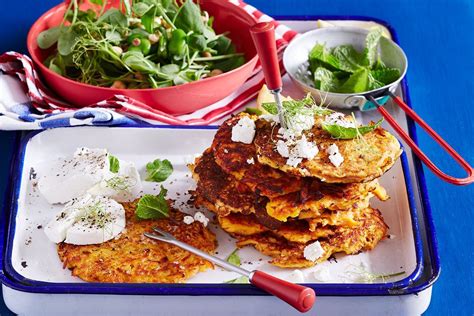 Pumpkin hash browns with broad beans salad - Recipes - delicious.com.au