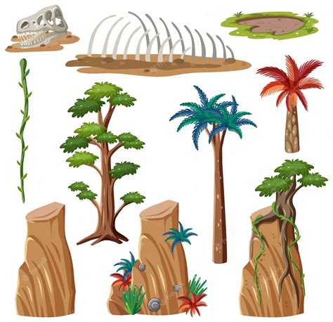 Free Vector | Prehistoric tree and plant vector set