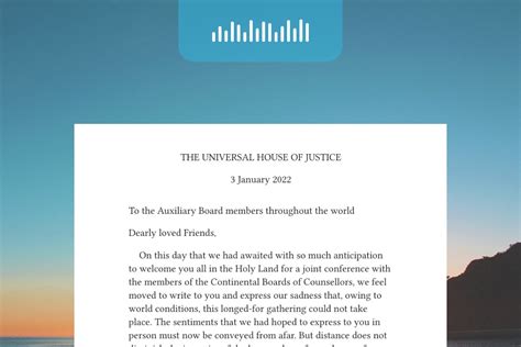 Audio Reading: Universal House of Justice Message to the Auxiliary ...