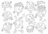 Burger And French Fries In Retro Cartoon Style coloring Page sketch template