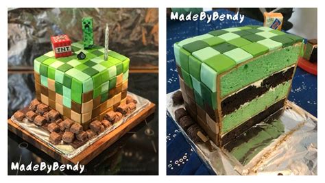 Minecraft grass block cake - MadeByBendy. Inspired by oodles of other Pinterest posts! | Cake ...