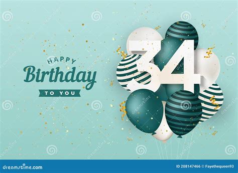 Happy 34th Birthday with Green Balloons Greeting Card Background. Stock Vector - Illustration of ...