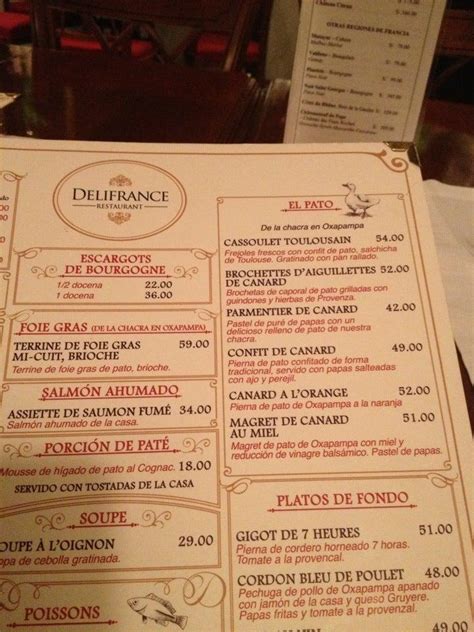 Menu at Delifrance restaurant, Miraflores, Av. Sta. Cruz 982