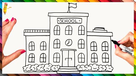 How To Draw A School Step By Step 🏫 School Drawing Easy | Easy drawings, Step by step school ...