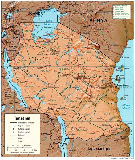 Detailed relief and political map of Tanzania. Tanzania detailed relief ...