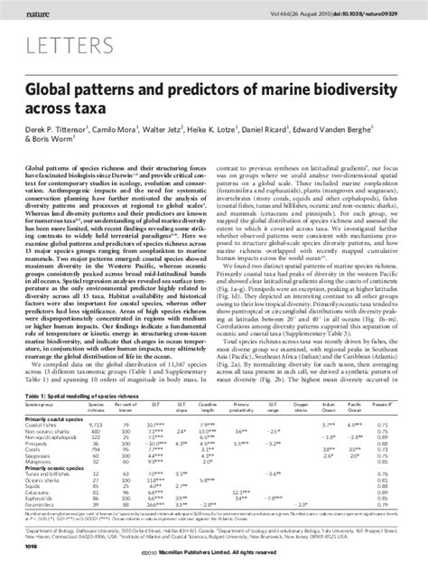 (PDF) Global patterns and predictors of marine biodiversity across taxa ...