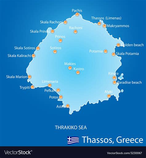 Island of Thassos in Greece map Royalty Free Vector Image