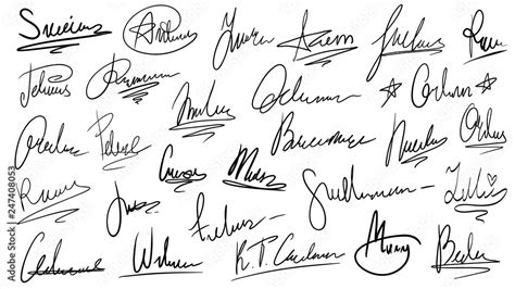 Handwritten signature. Manual signatures, manuscript sign for documents and hand drawn autograph ...