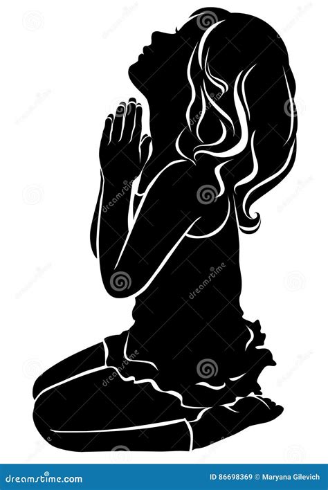 Silhouette girl praying stock vector. Illustration of pleasure - 86698369