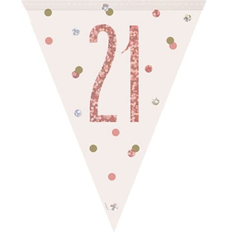 Rose Gold Holographic 21st Birthday Flag Banner | Bunting | Decoration