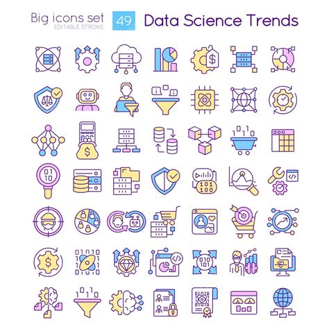 Data Science Trends Rgb Color Icons Set Big Data Dataset Logo Vector ...