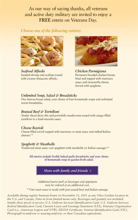 Olive Garden Veterans Day Free Meal for Military & Veterans | OC Great ...