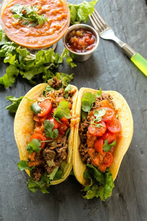 Ground Beef Tacos with Loaded Refried Bean Sauce - Layers of Happiness