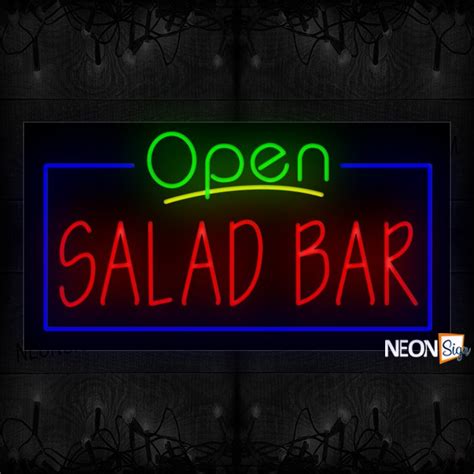 Open Salad Bar With Blue Border Neon Sign - NeonSign.com