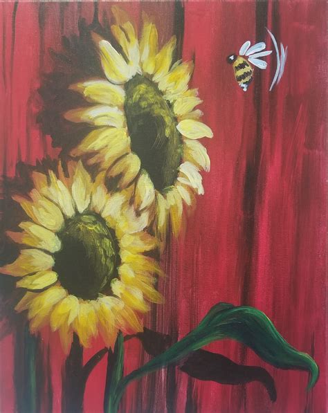 Sunflower and Bee painting - Palette and Pub