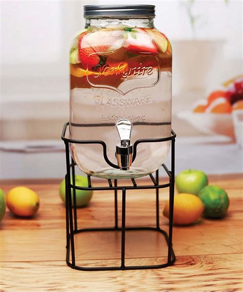 Beverage Dispenser with Stand Mason Jar Drink Dispenser, Clear Glass ...