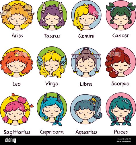 Set of horoscope signs as women. Zodiac for girls. Vector illustration ...