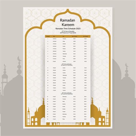 Ramadan Calendar Design 2023. Calendar Mockup template, Islamic Calendar dua and time table ...