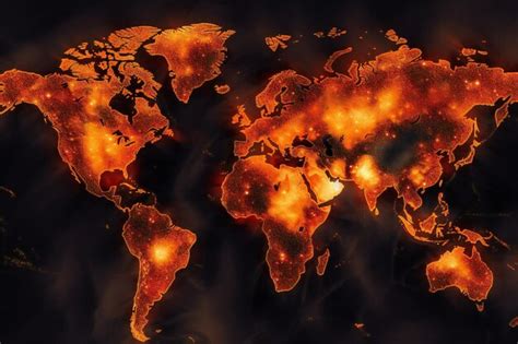 Premium AI Image | Earth world map indicating places on fire