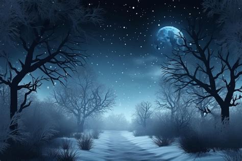 Premium AI Image | A winter night with a moon and stars