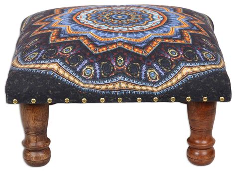 Novica Upholstered Ottoman Foot Stool Floral Ignite - Traditional ...