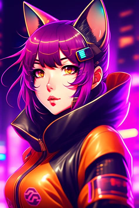 Lexica - Portrait of a Cute Anime Cyber Ninja Cat Girl in a Retro ...