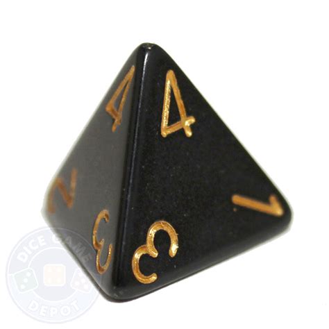 Opaque Black 4-Sided Dice With Gold Numbers | Dice Game Depot