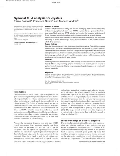 (PDF) Synovial fluid analysis for crystals