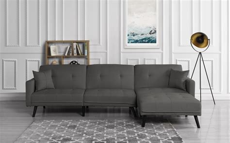 Modern Mid Century Linen Sofa Sleeper Futon Sofa, Living Room L Shape Sectional Couch with ...