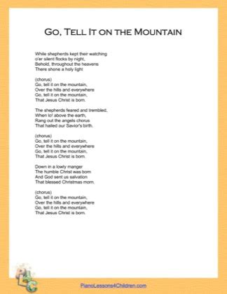 Go Tell It on the Mountain (Lyrics) - Nursery Rhyme Free Piano Sheet Music PDF