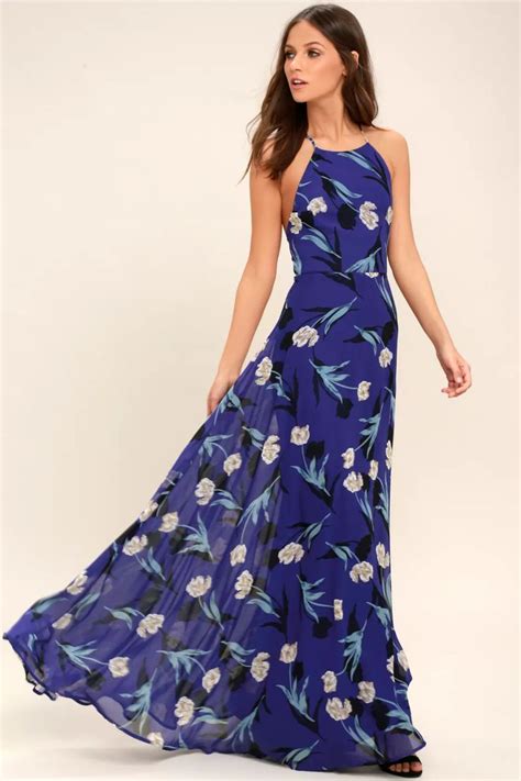 All I Need Royal Blue Floral Print Lace-Up Maxi Dress | Maxi dress, Maxi dress blue, Print ...