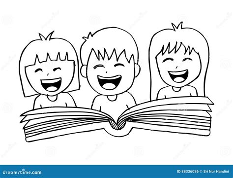 Cartoon kids reading book stock vector. Illustration of handbook - 88336036